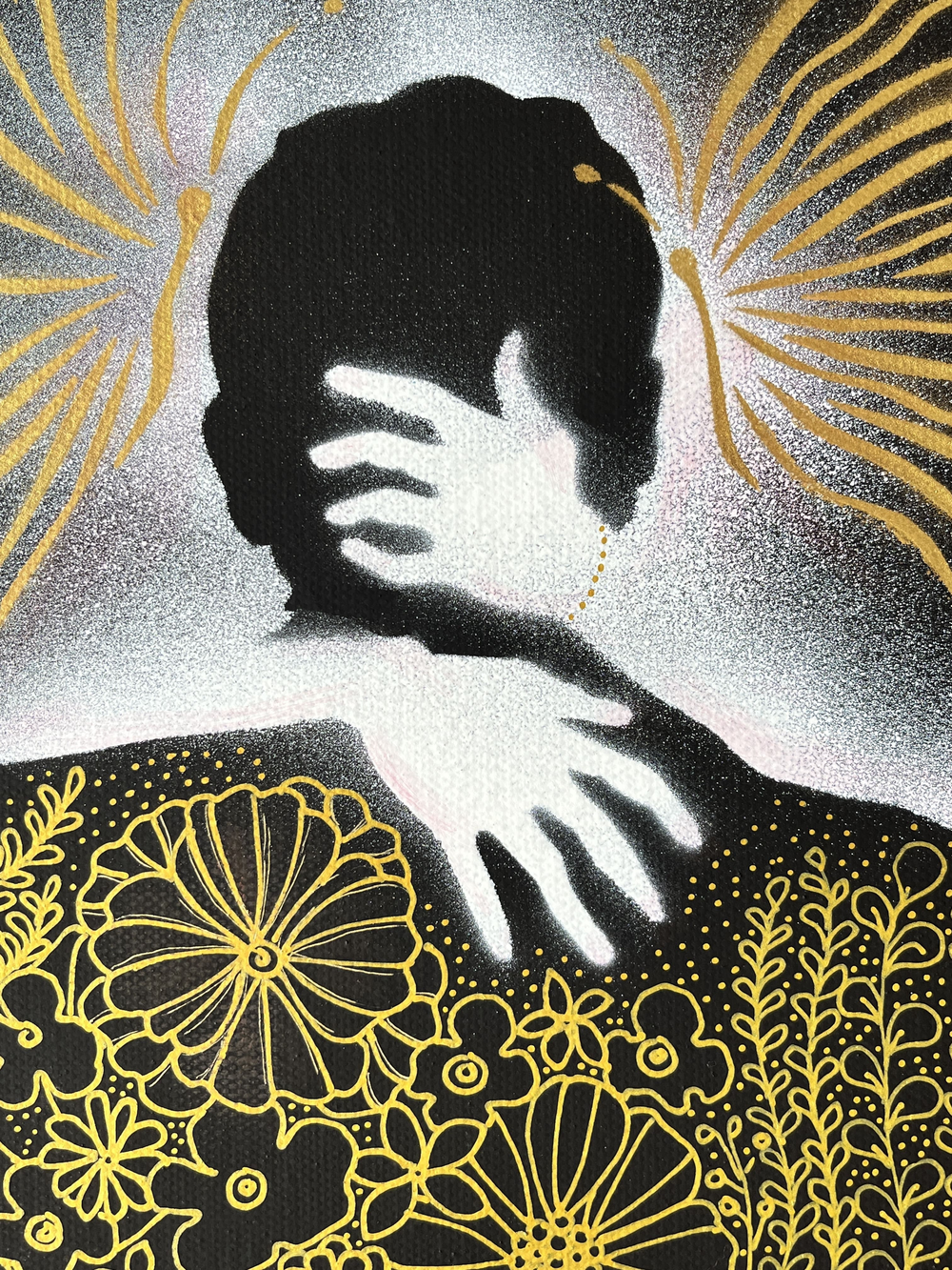 金線画×ステンシルアートシリーズ「抱擁」　