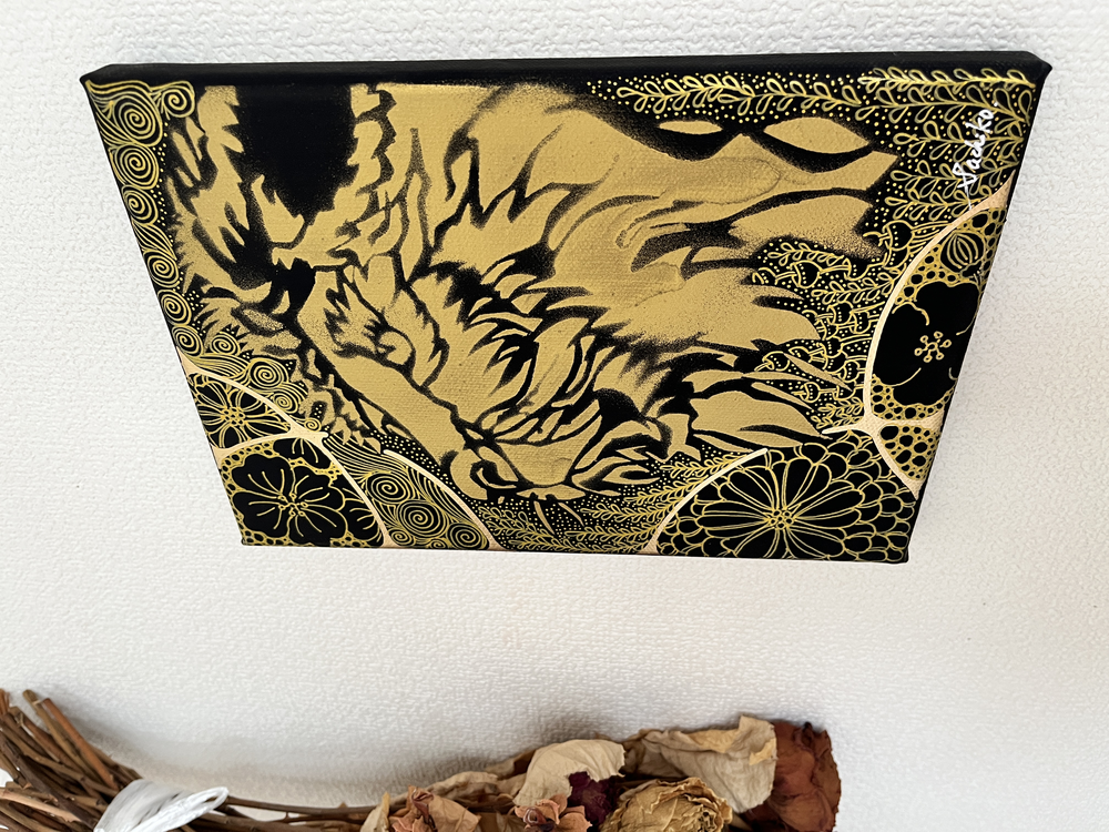 金線画×ステンシルアートシリーズ「眼差し」Lion ver.