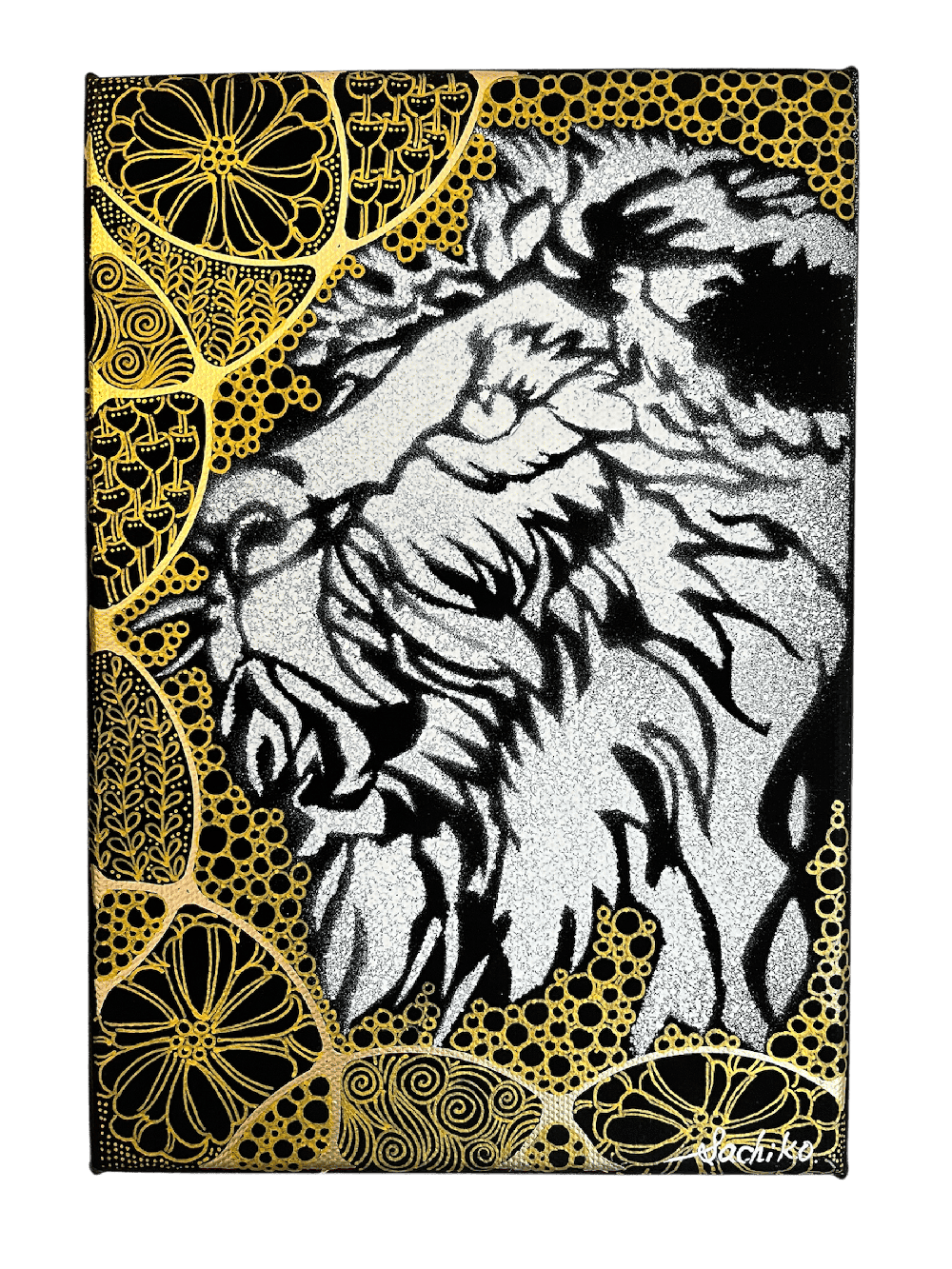 金線画×ステンシルアートシリーズ「眼差し」Lion ver.