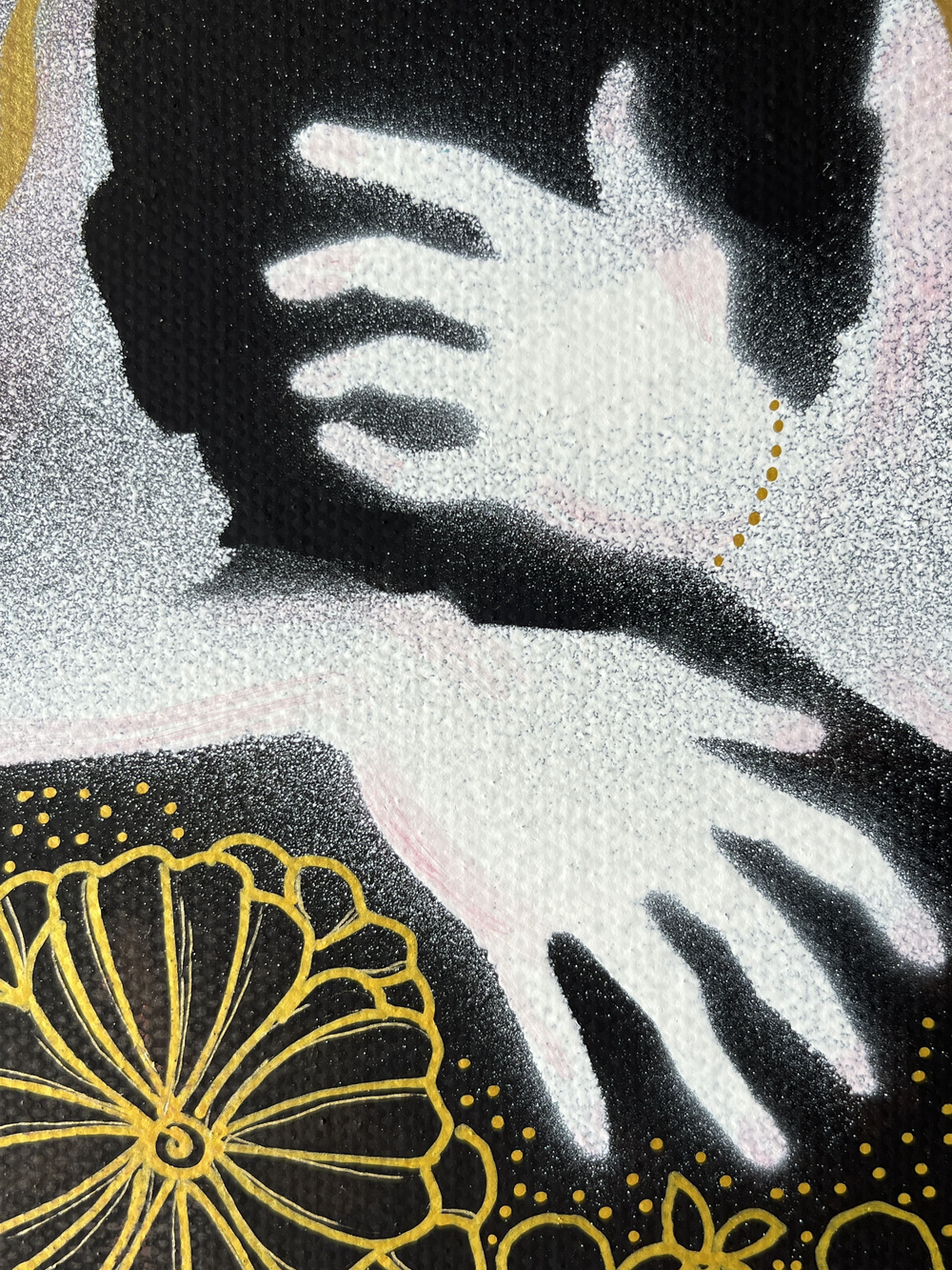 金線画×ステンシルアートシリーズ「抱擁」　