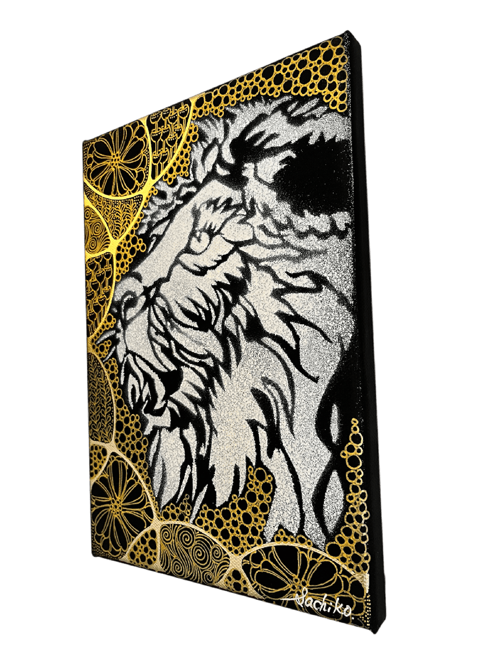 金線画×ステンシルアートシリーズ「眼差し」Lion ver.